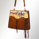 Brown leather shoulder bag with horse print and fringe - Uhorse