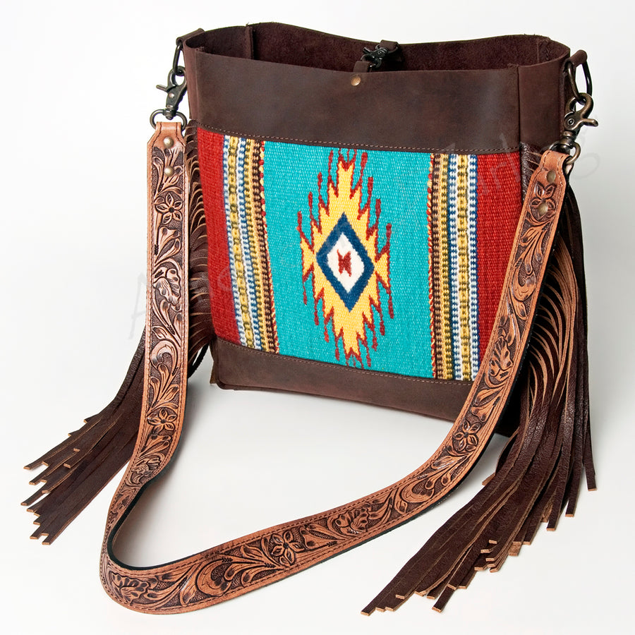 American Darling Messenger Bag Hand Tooled Floral Carved Saddle Blanket Leather Western Bag with Fringes & YKK Zipper
