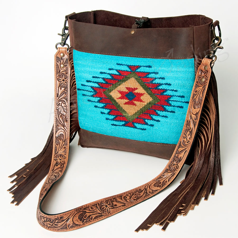 American Darling Messenger Bag Hand Tooled Floral Carved Saddle Blanket Leather Western Bag with Fringes & YKK Zipper