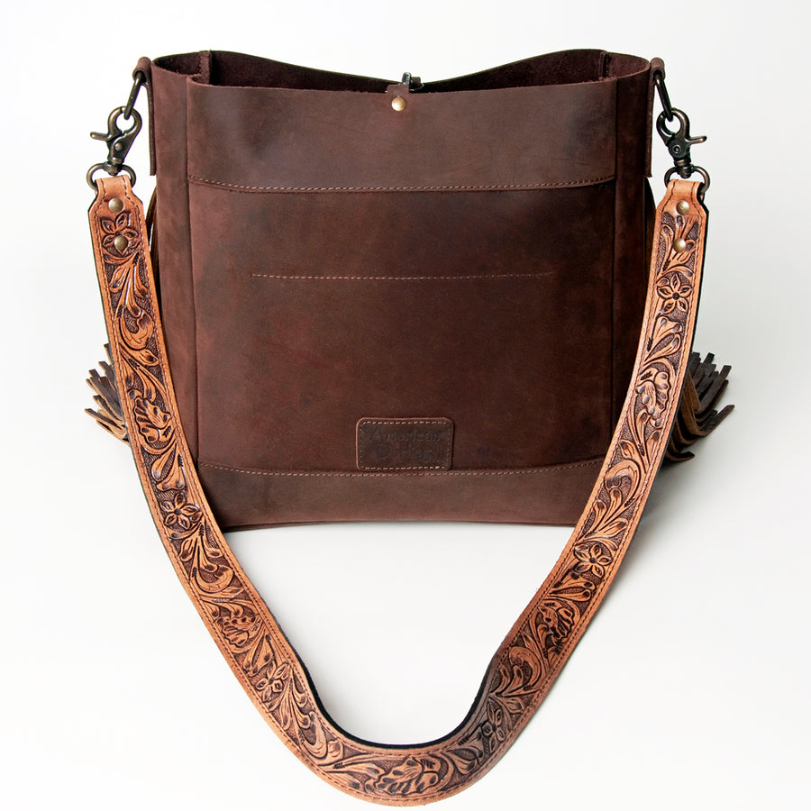 American Darling Messenger Bag Hand Tooled Floral Carved Saddle Blanket Leather Western Bag with Fringes & YKK Zipper