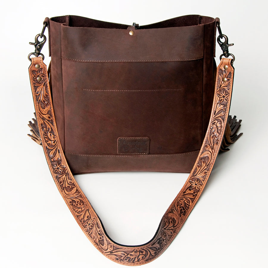 American Darling Messenger Bag Hand Tooled Floral Carved Saddle Blanket Leather Western Bag with Fringes & YKK Zipper