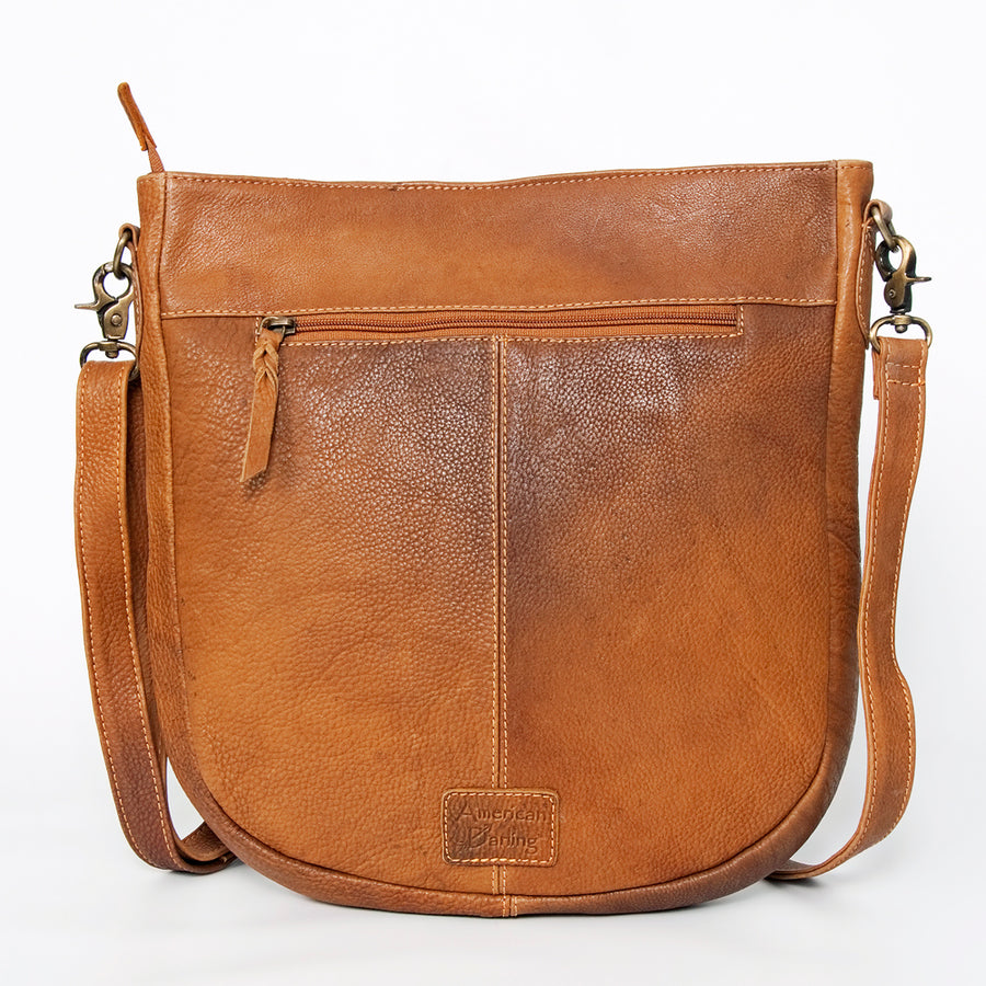 American Darling Large Cross body Bag Hand Tooled Floral Cactus Leather & Hair-On Cowhide Western Purse 14in x 12in