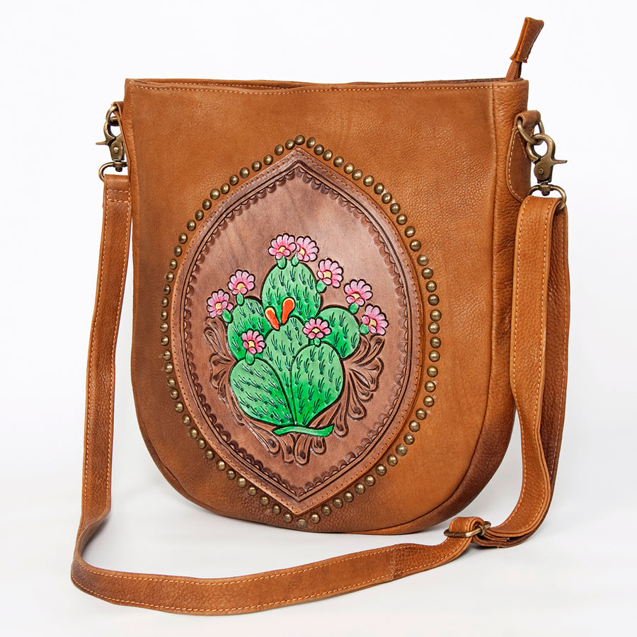 American Darling Hand Tooled Large Cross body Bag - Hair-On Cowhide Western Leather - Uhorse