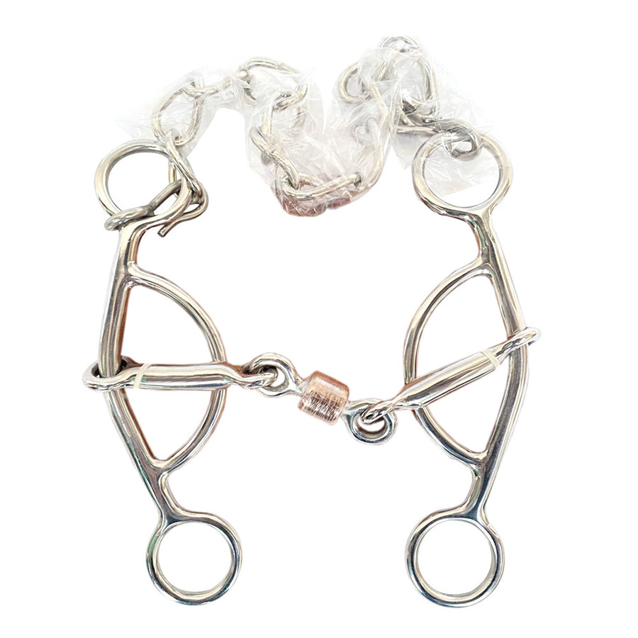BAR H EQUINE Western Horse Medium Shank Copper Roller Stainless Steel Snaffle Bit - Uhorse