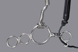 Bar H Equine Low Port Stainless Steel 3-Ring Combination Elevator Bit w/ leather strap