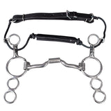 Bar H Equine Low Port Stainless Steel 3-Ring Combination Elevator Bit w/ leather strap