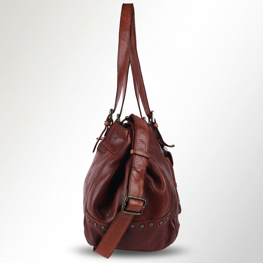 Spaghetti Western Swc126Cg Tote Vintage Handmade Drum Dyed Genuine European Cowhide Leather Women Bag Western Handbag Purse
