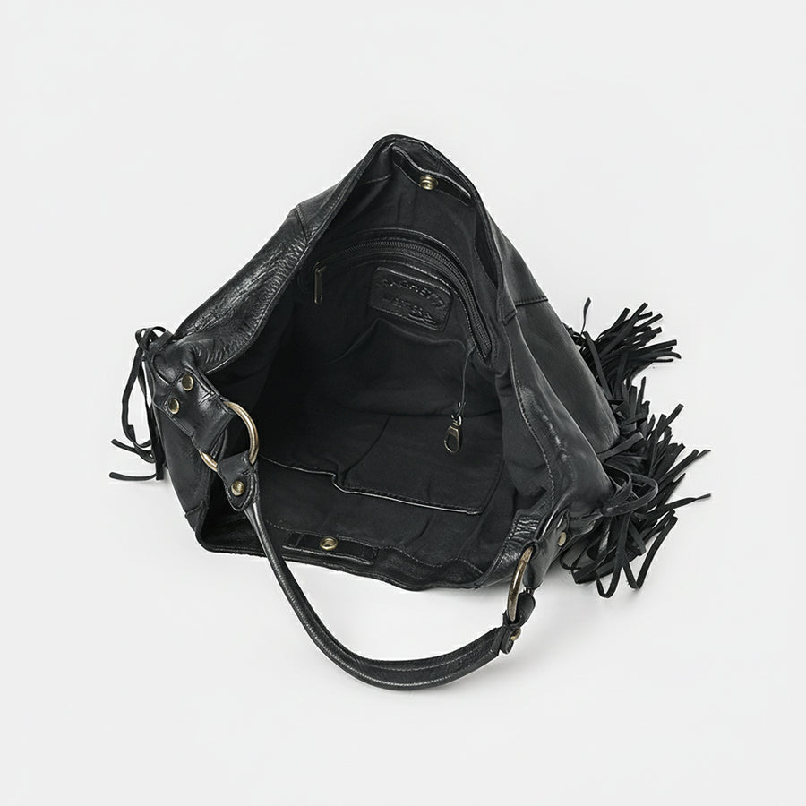 Spaghetti Western Swc127Blk Hobo Vintage Handmade Drum Dyed Genuine European Cowhide Leather Women Bag Western Handbag Purse