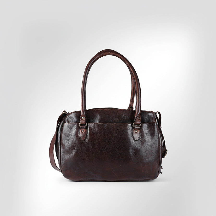 Spaghetti Western Swc131Brn Tote Vintage Handmade Drum Dyed Genuine European Cowhide Leather Women Bag Western Handbag Purse