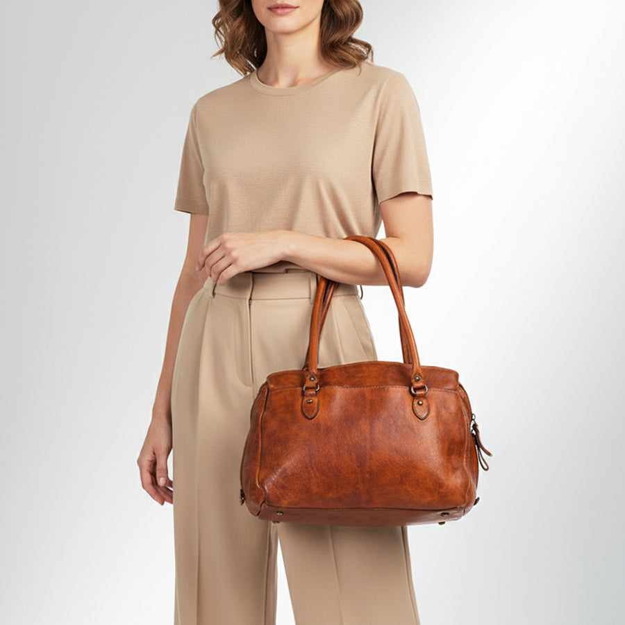 Spaghetti Western Swc131Cg Tote Vintage Handmade Drum Dyed Genuine European Cowhide Leather Women Bag Western Handbag Purse