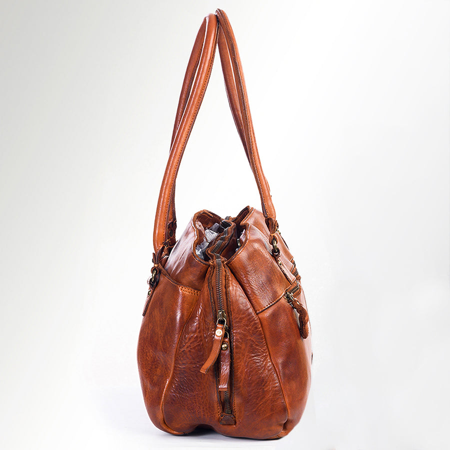 Spaghetti Western Swc131Cg Tote Vintage Handmade Drum Dyed Genuine European Cowhide Leather Women Bag Western Handbag Purse