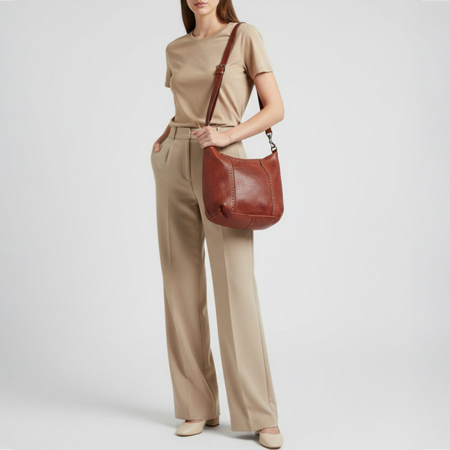 Spaghetti Western Swc140Cg Hobo Vintage Handmade Drum Dyed Genuine European Cowhide Leather Women Bag Western Handbag Purse