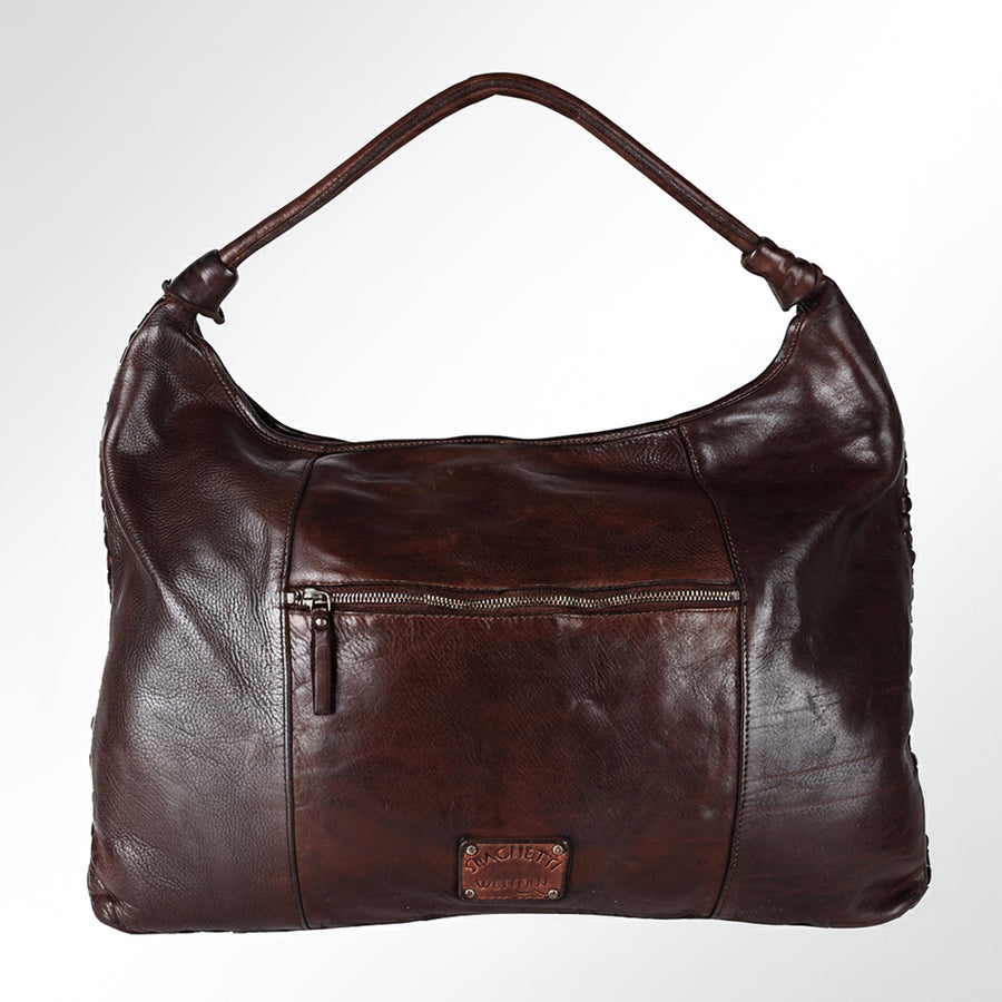 Spaghetti Western Swc141Brn Hobo Vintage Handmade Drum Dyed Genuine European Cowhide Leather Women Bag Western Handbag Purse