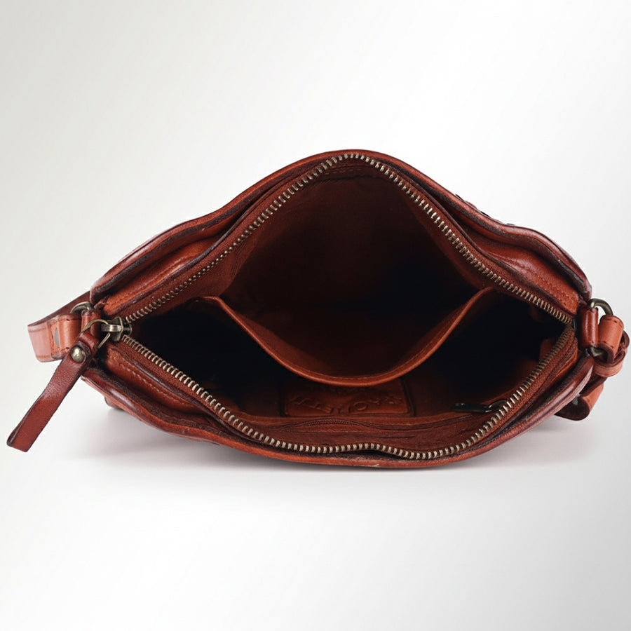 Spaghetti Western Swc148Cg Cross Body I Vintage Handmade Drum Dyed Genuine European Cowhide Leather Women Bag Western Handbag Purse