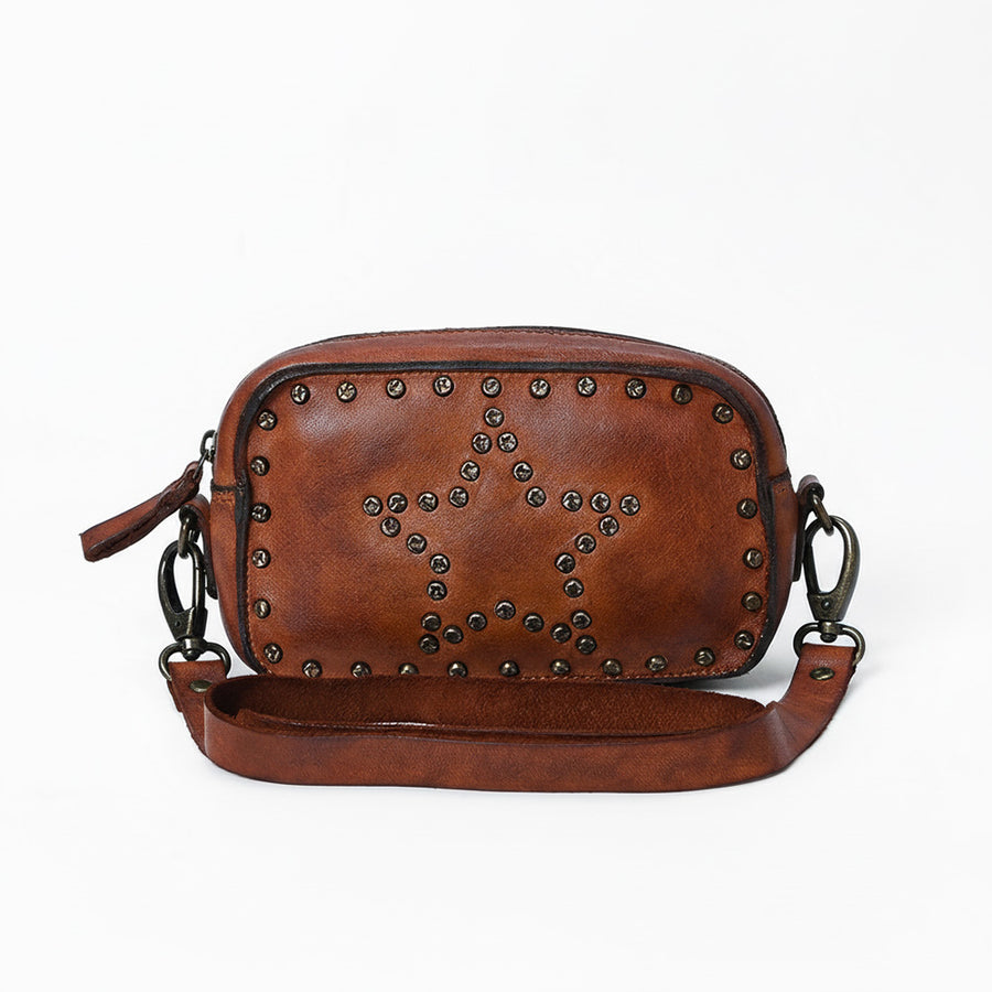 Spaghetti Western Swc166Cg Small Crossbody Vintage Handmade Drum Dyed Genuine European Cowhide Leather Women Bag Western Handbag Purse