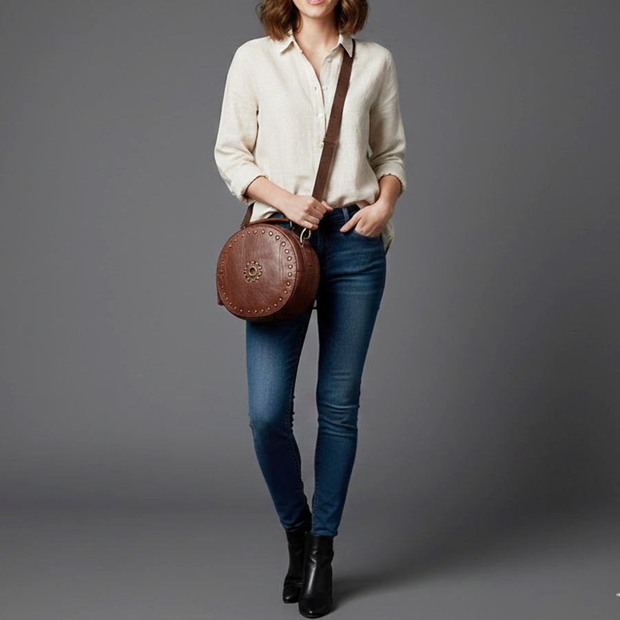 Spaghetti Western Swc168Cg Canteen Vintage Handmade Drum Dyed Genuine European Cowhide Leather Women Bag Western Handbag Purse