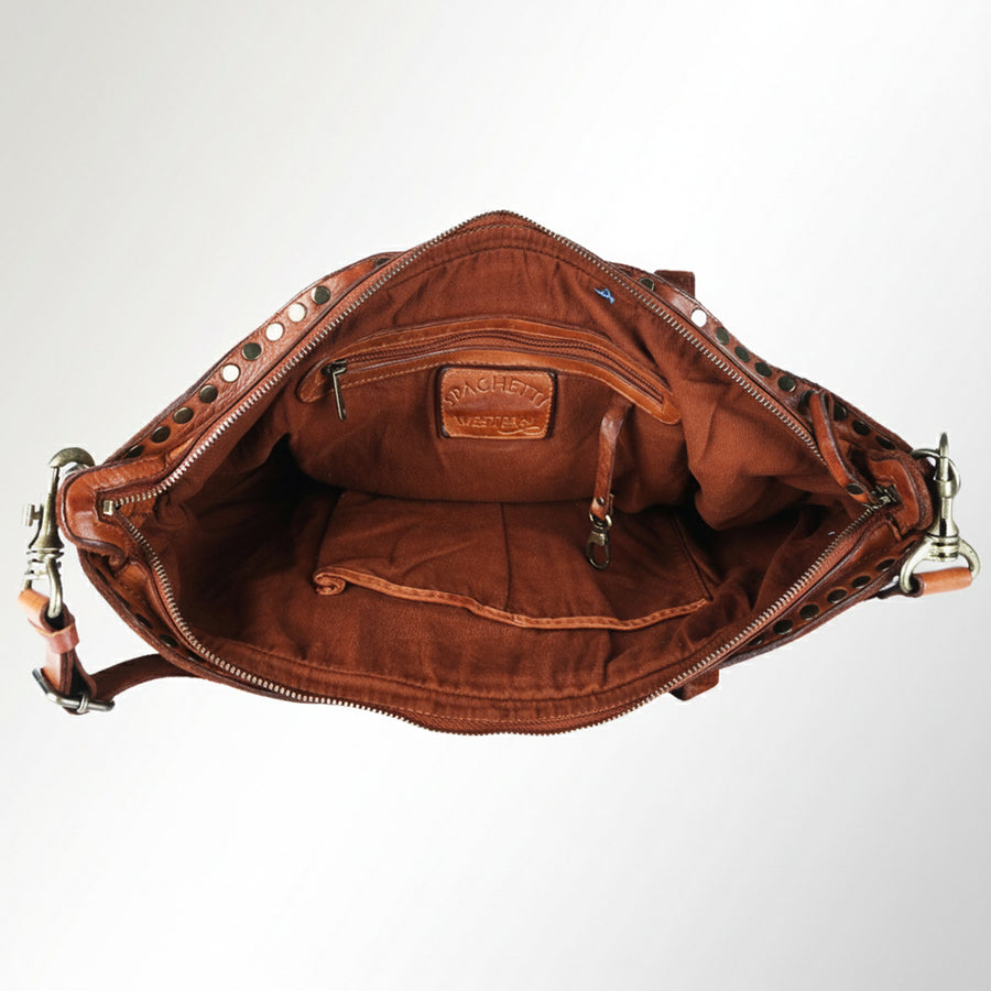 Spaghetti Western Swc180Cg Hobo Vintage Handmade Drum Dyed Genuine European Cowhide Leather Women Bag Western Handbag Purse