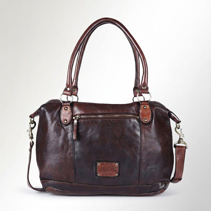 Spaghetti Western Swc182Brn Tote Vintage Handmade Drum Dyed Genuine European Cowhide Leather Women Bag Western Handbag Purse