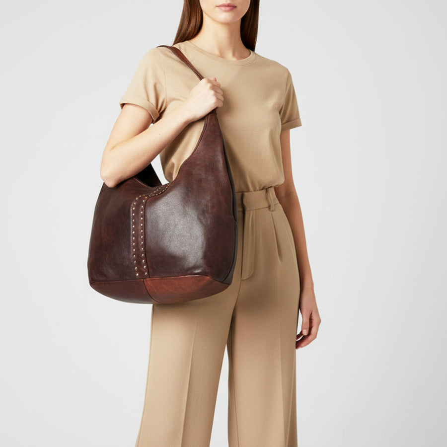 Spaghetti Western Swc184Tan Hobo Vintage Handmade Drum Dyed Genuine European Cowhide Leather Women Bag Western Handbag Purse