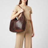 Spaghetti Western Swc184Tan Hobo Vintage Handmade Drum Dyed Genuine European Cowhide Leather Women Bag Western Handbag Purse