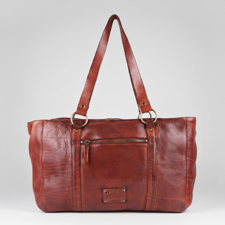 Spaghetti Western Swc186Cg Tote Vintage Handmade Drum Dyed Genuine European Cowhide Leather Women Bag Western Handbag Purse