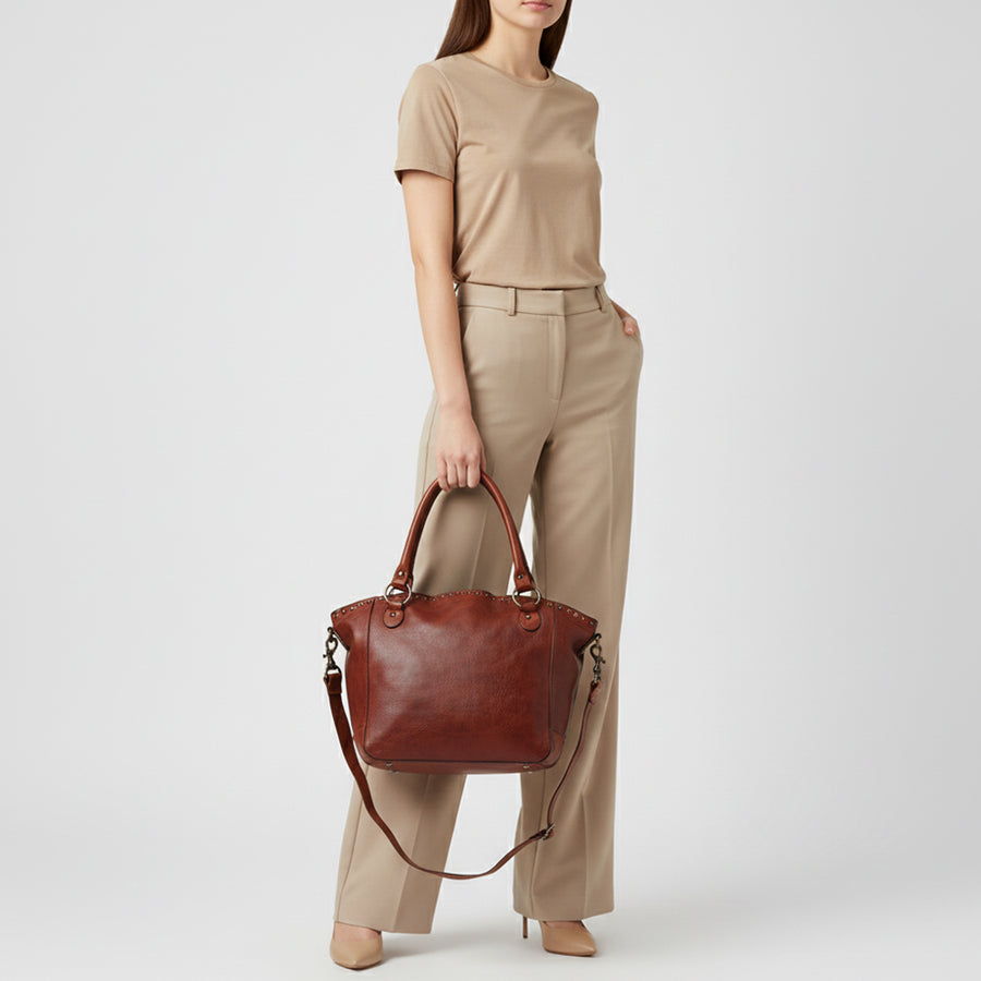 Spaghetti Western Swc188Cg Tote Vintage Handmade Drum Dyed Genuine European Cowhide Leather Women Bag Western Handbag Purse