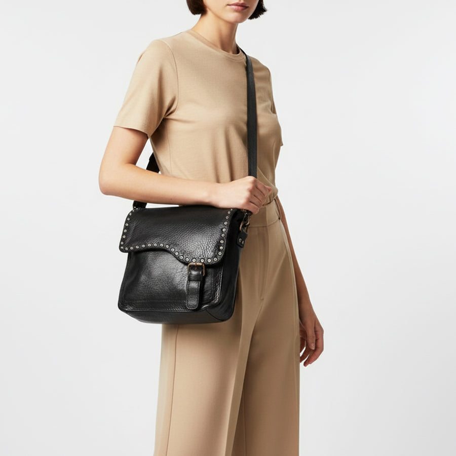 Spaghetti Western Swc198Blk Envelope Vintage Handmade Drum Dyed Genuine European Cowhide Leather Women Bag Western Handbag Purse