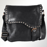 Spaghetti Western Swc198Blk Envelope Vintage Handmade Drum Dyed Genuine European Cowhide Leather Women Bag Western Handbag Purse