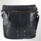 Spaghetti Western Swc198Blk Envelope Vintage Handmade Drum Dyed Genuine European Cowhide Leather Women Bag Western Handbag Purse