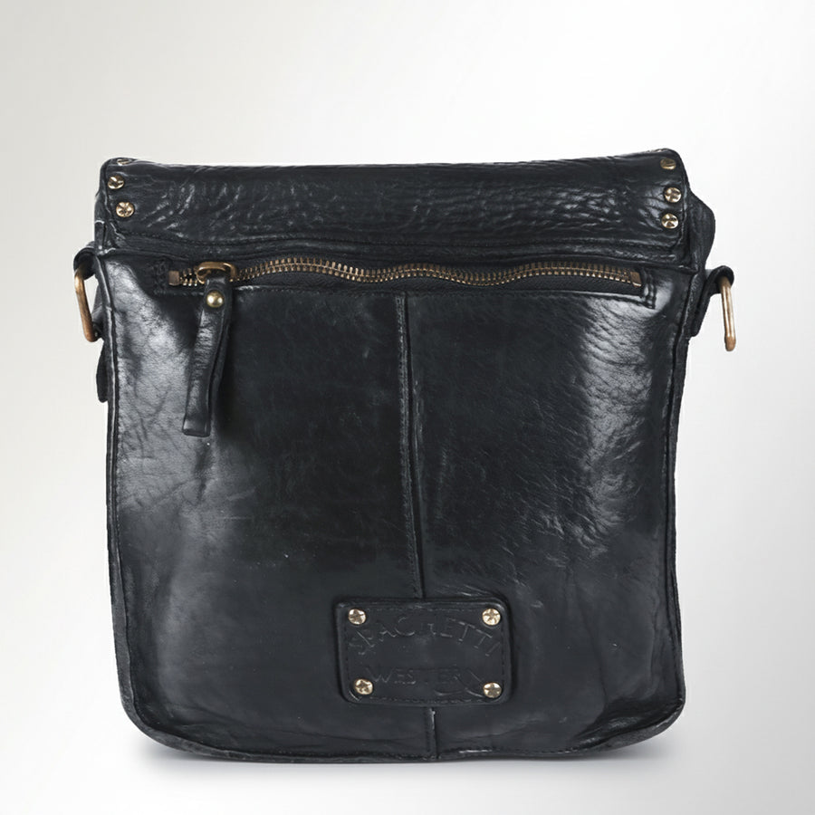 Spaghetti Western Swc198Blk Envelope Vintage Handmade Drum Dyed Genuine European Cowhide Leather Women Bag Western Handbag Purse