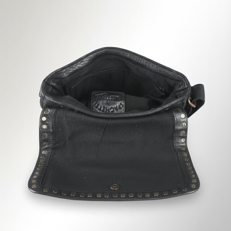 Spaghetti Western Swc198Blk Envelope Vintage Handmade Drum Dyed Genuine European Cowhide Leather Women Bag Western Handbag Purse