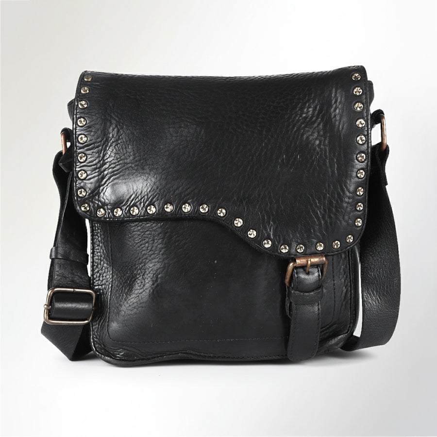 Spaghetti Western Swc198Blk Envelope Vintage Handmade Drum Dyed Genuine European Cowhide Leather Women Bag Western Handbag Purse