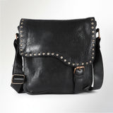 Spaghetti Western Swc198Blk Envelope Vintage Handmade Drum Dyed Genuine European Cowhide Leather Women Bag Western Handbag Purse