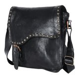 Spaghetti Western Swc198Blk Envelope Vintage Handmade Drum Dyed Genuine European Cowhide Leather Women Bag Western Handbag Purse