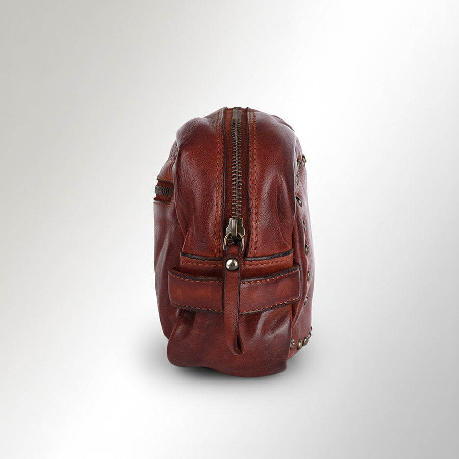Spaghetti Western Swc200Cg Toiletry Vintage Handmade Drum Dyed Genuine European Cowhide Leather Women Bag Western Handbag Purse