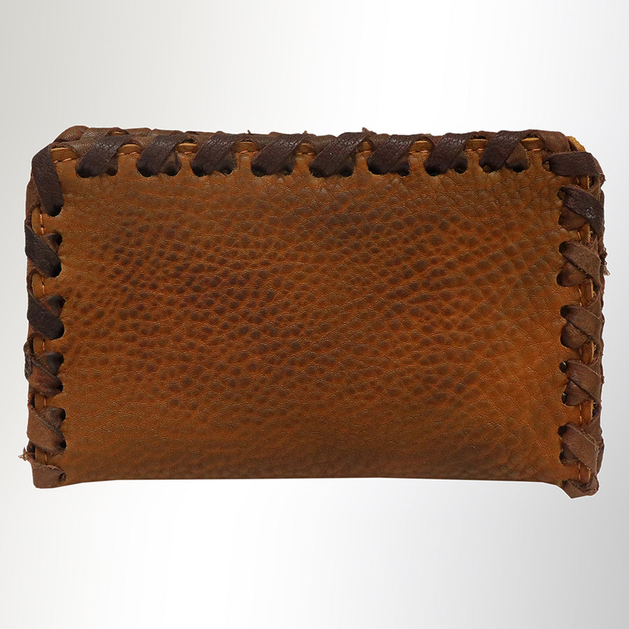 Brown leather clutch with whipstitched edges - Uhorse