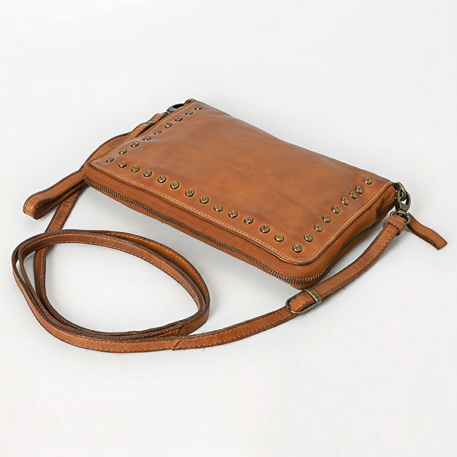 Spaghetti Western Swc197Tan Organiser Vintage Handmade Drum Dyed Genuine European Cowhide Leather Women Bag Western Handbag Purse
