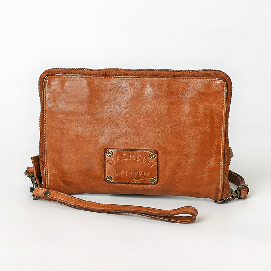 Spaghetti Western Swc197Tan Organiser Vintage Handmade Drum Dyed Genuine European Cowhide Leather Women Bag Western Handbag Purse
