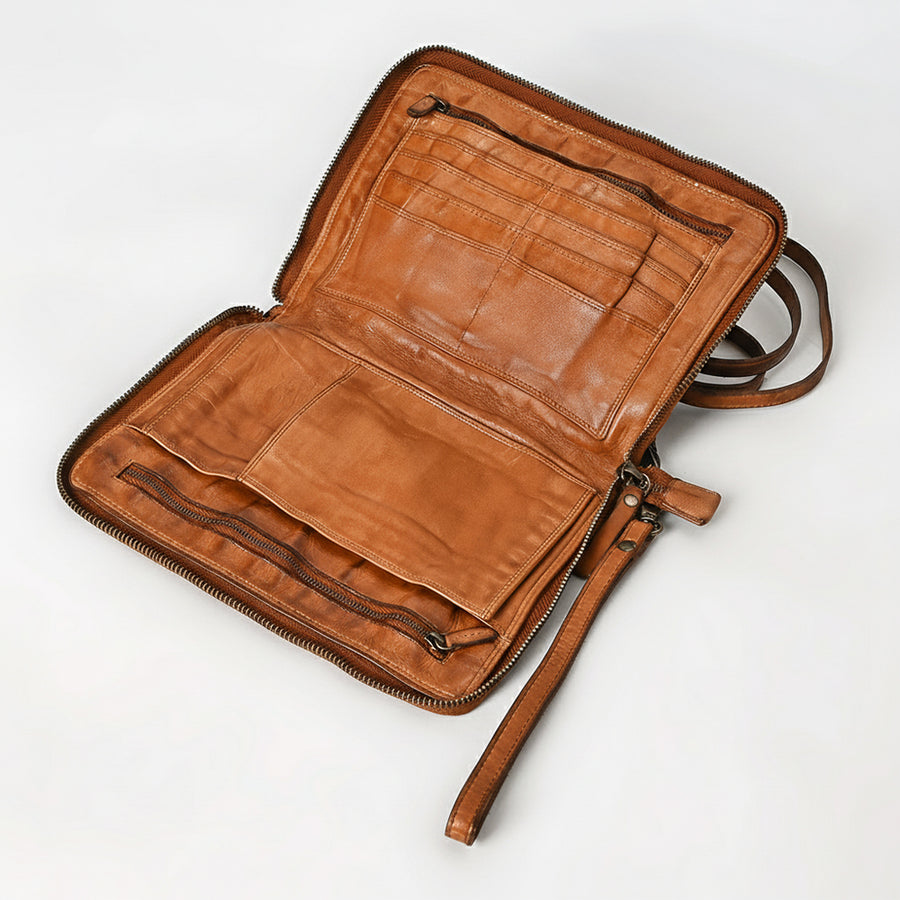 Spaghetti Western Swc197Tan Organiser Vintage Handmade Drum Dyed Genuine European Cowhide Leather Women Bag Western Handbag Purse