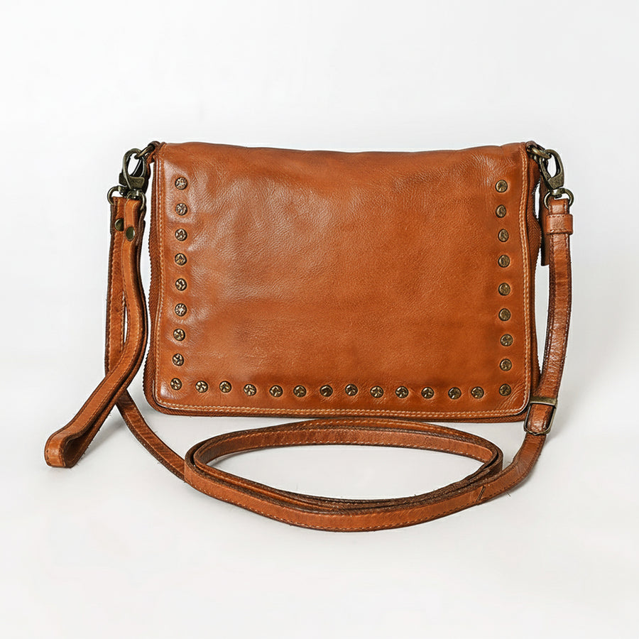 Spaghetti Western Swc197Tan Organiser Vintage Handmade Drum Dyed Genuine European Cowhide Leather Women Bag Western Handbag Purse