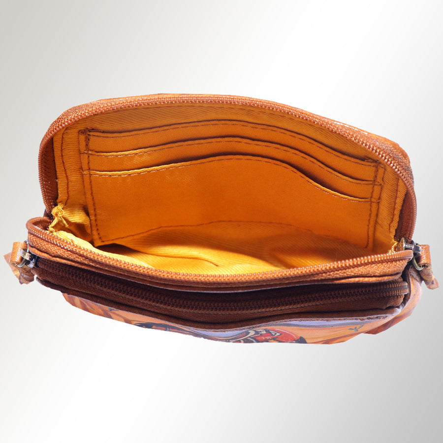 American Darling Coin Purse, Hand Painted Western Horse Scene, Vegetable Tanned Full Grain Leather, 8in X 3in X 12in