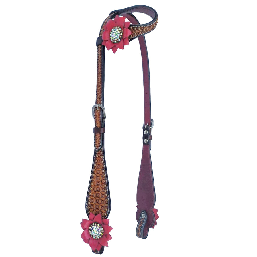 Bar H Equine Daisy Nash Floral Hand Tooled Horse Western Leather One Ear Headstall Brown - Uhorse