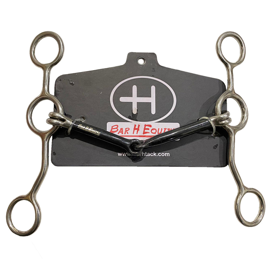 Bar H Equine gag bit with metal rings and black mouthpiece - Uhorse