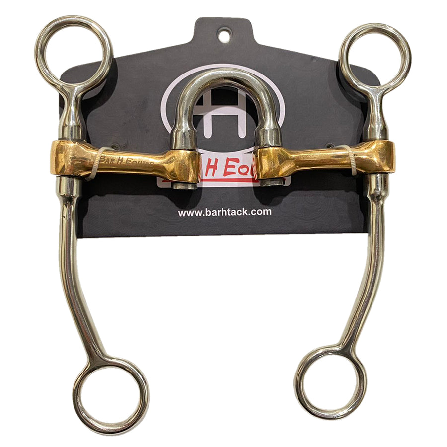 Bar H Equine gag bit with brass roller and stainless steel rings - Uhorse
