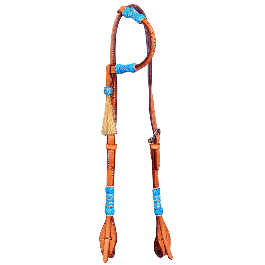 Bar H Equine Western Horse Genuine Leather Raw Hide One Ear Headstall Tan - Uhorse