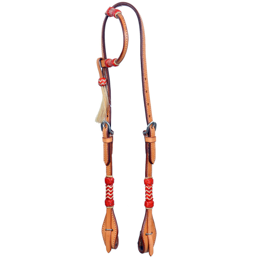 Bar H Equine Western Horse Genuine Leather Raw Hide One Ear Headstall Tan - Uhorse