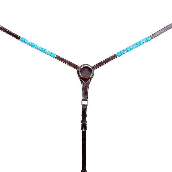 BAR H EQUINE Genuine Turquoise Rawhide Horse Western Leather Breast Collar Brown - Bar H Equine