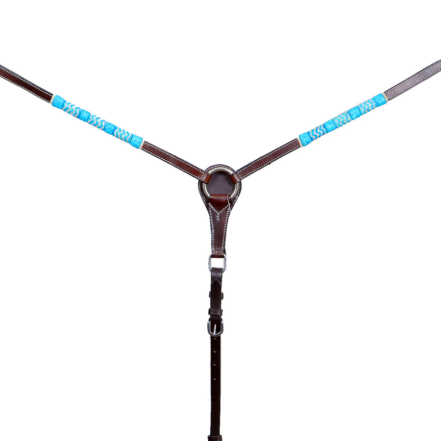 BAR H EQUINE Genuine Turquoise Rawhide Horse Western Leather Breast Collar Brown - Bar H Equine