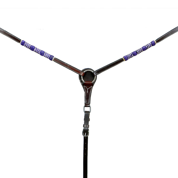BAR H EQUINE Blue Rawhide Horse Western Leather Breast Collar Dark Brown - Bar H Equine