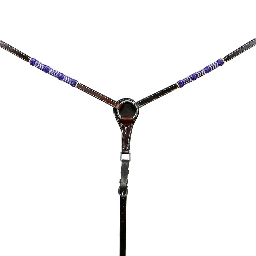 BAR H EQUINE Blue Rawhide Horse Western Leather Breast Collar Dark Brown - Bar H Equine